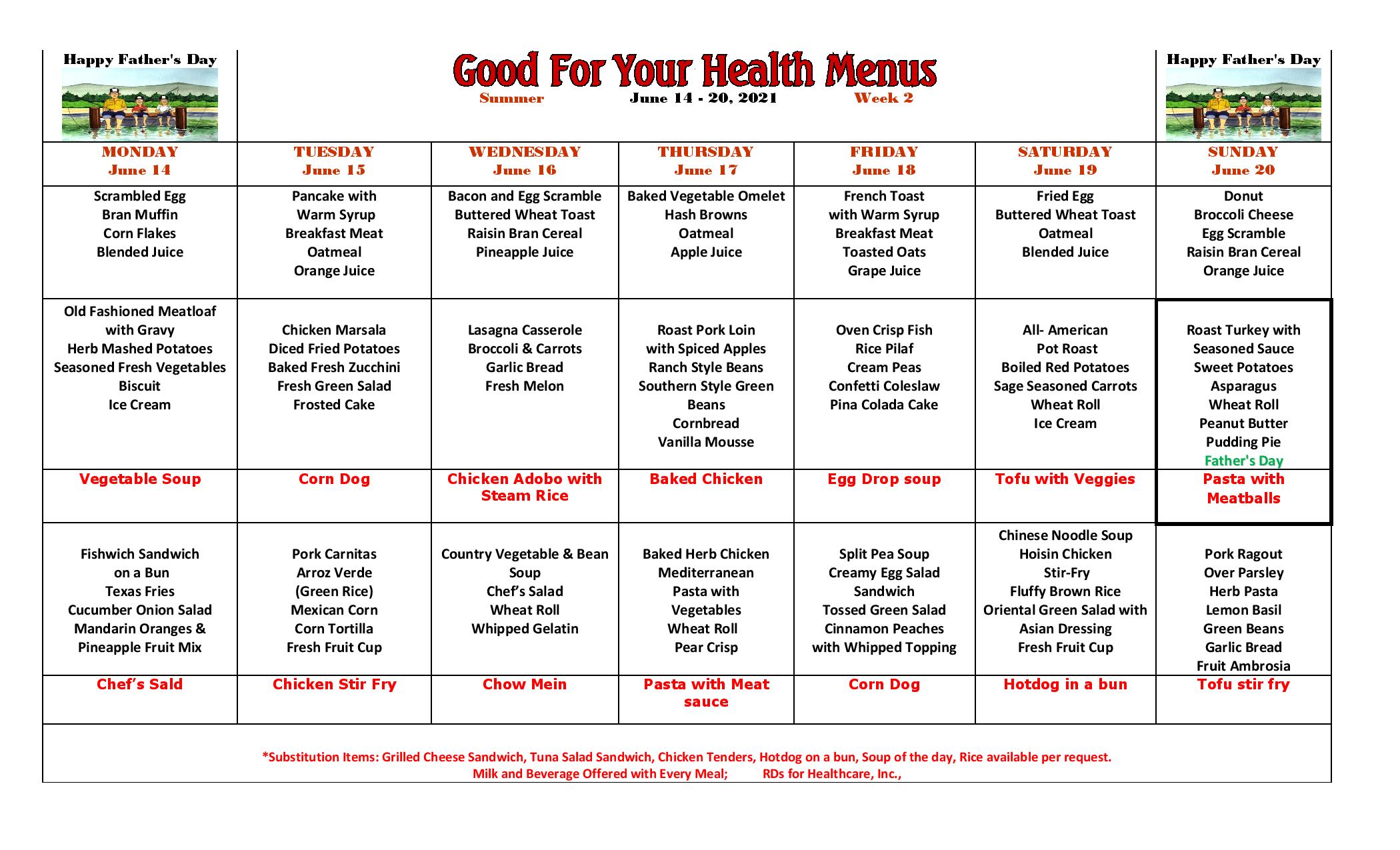 Weekly menu the avenues transitional care center