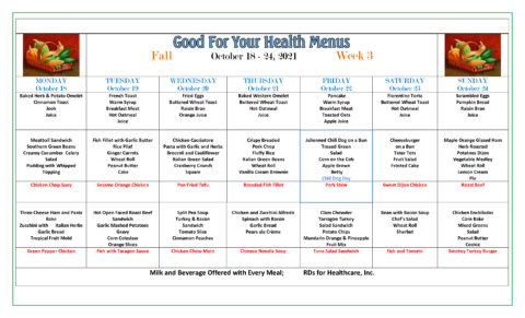 Weekly Menu The Avenues Transitional Care Center Weekly Menu The Avenues Transitional Care Center